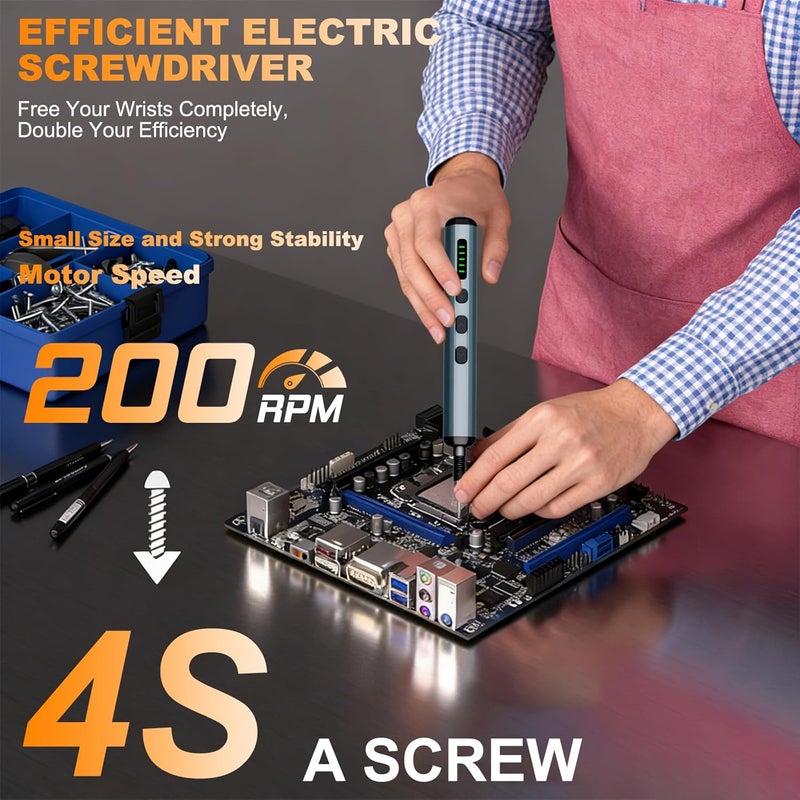 Tanso Mini Electric Screwdriver, 4.2V Precision Screwdriver Set Cordless Screwdrivers Rechargeable 76 In 1 Magnetic Bit Repair Tech Tool Kit for Electronics Computer Phone Laptop Camera RC Car Watch Glasses - Image 4